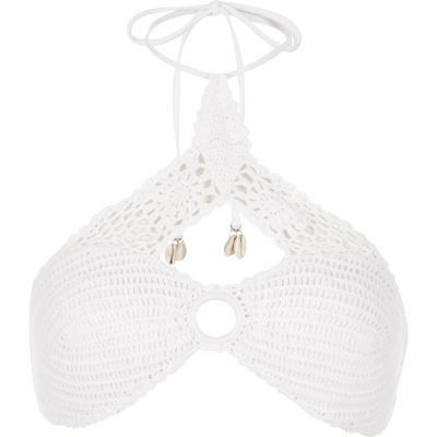 RI Resort white crochet halter bikini top